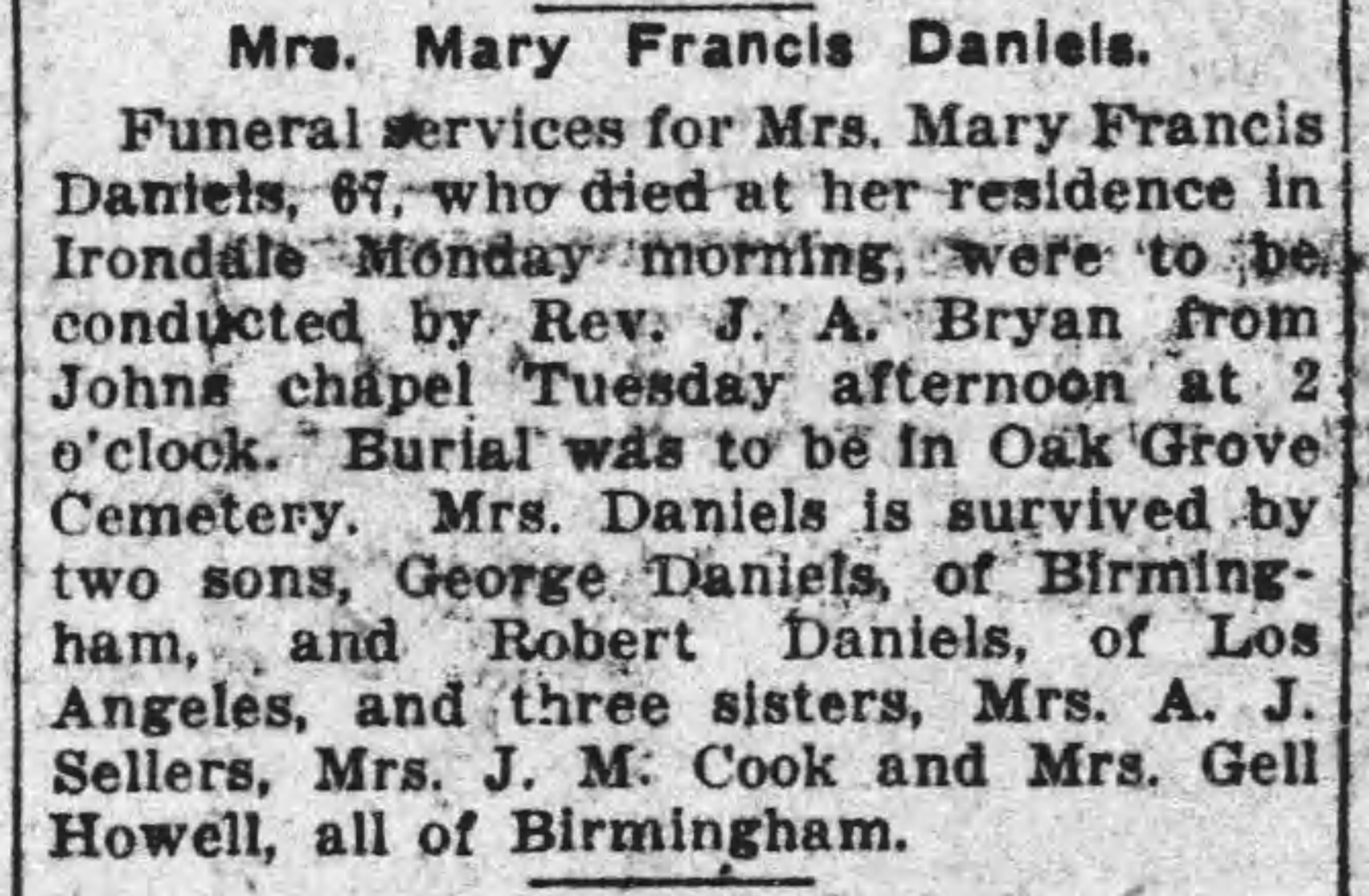 Mrs. Mary Francis Daniels